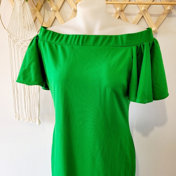 TEABERRY Emerald Green Off Shoulder Dress (s14)NWT - Picture 3 of 14
